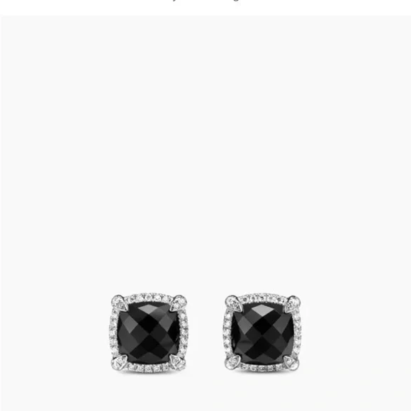 David Yurman Chatelaine Diamond and Black Onyx Earrings SS/14KWG POSTS - Picture 1 of 10